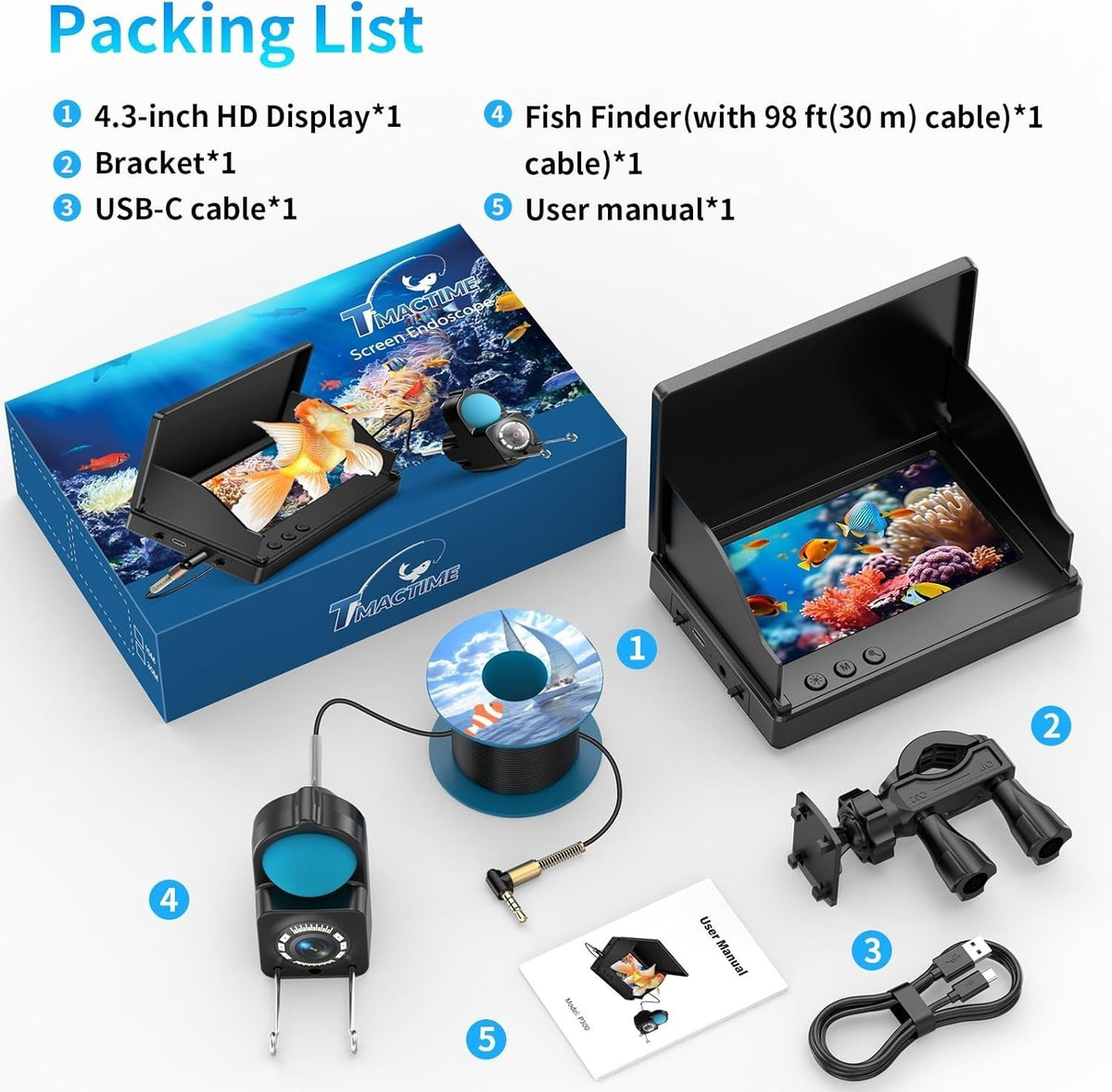 Underwater Fishing Camera with 4.3-inch LCD Display 30M HD Fish Finder
