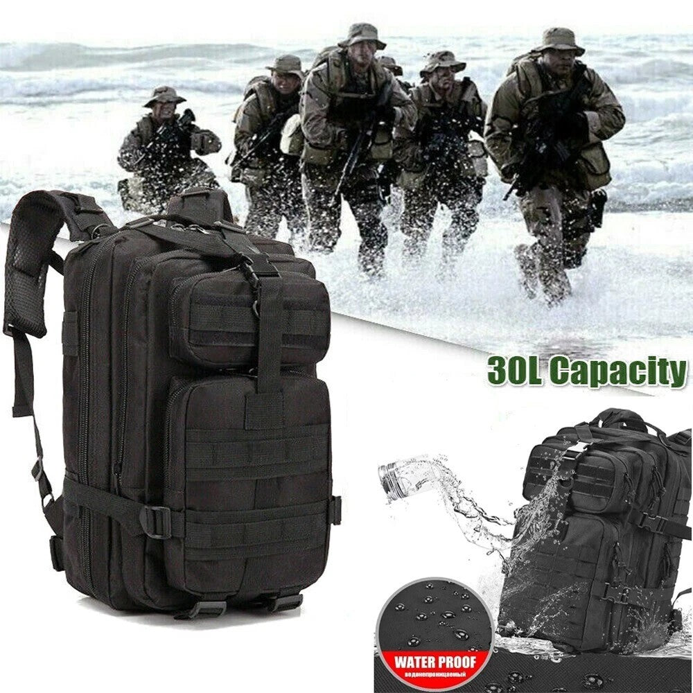 30L Outdoor Tactical Military Backpack for Hiking Camping Travel Black