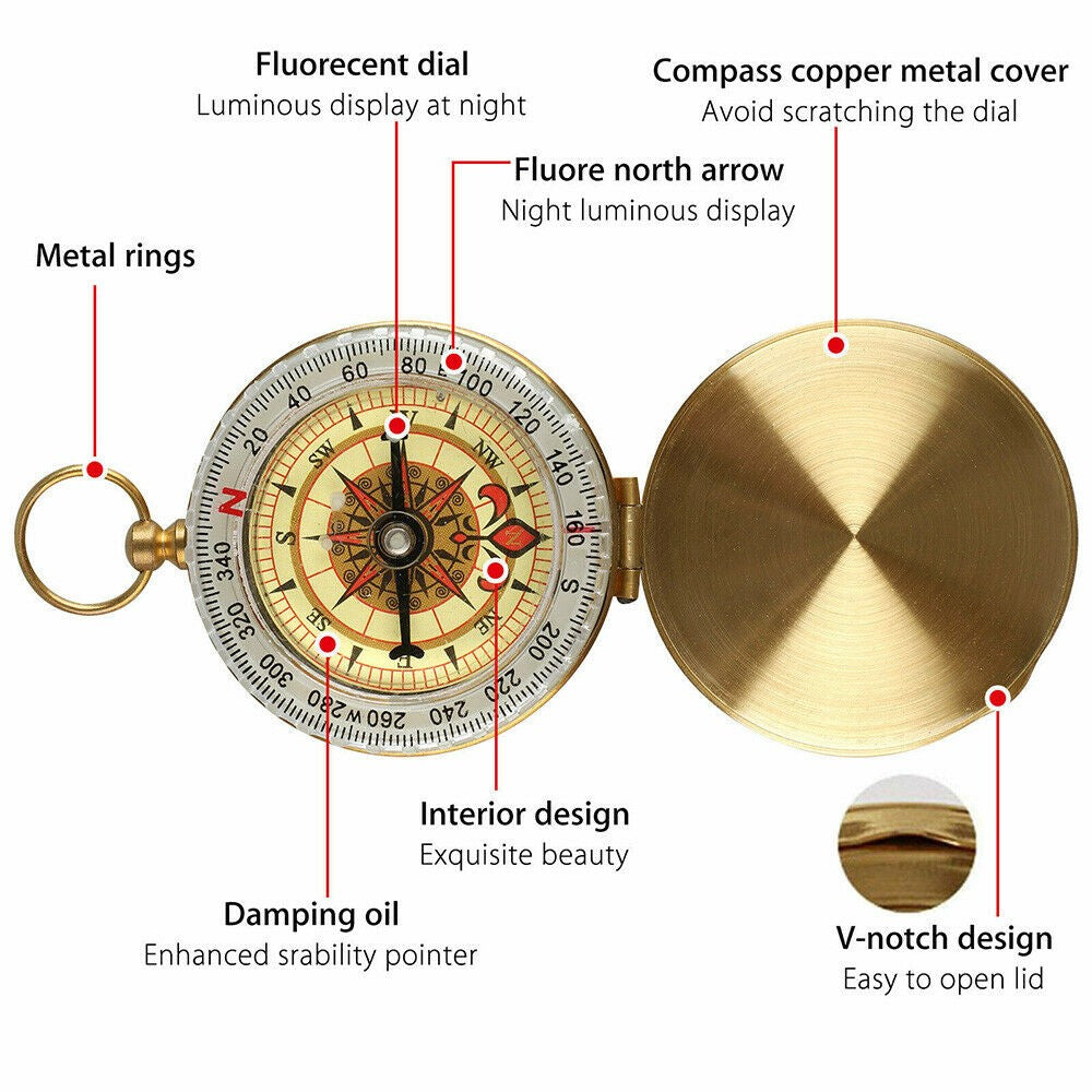 Outdoor Camping Luminous Navigational Compass - Brass Pocket Tool