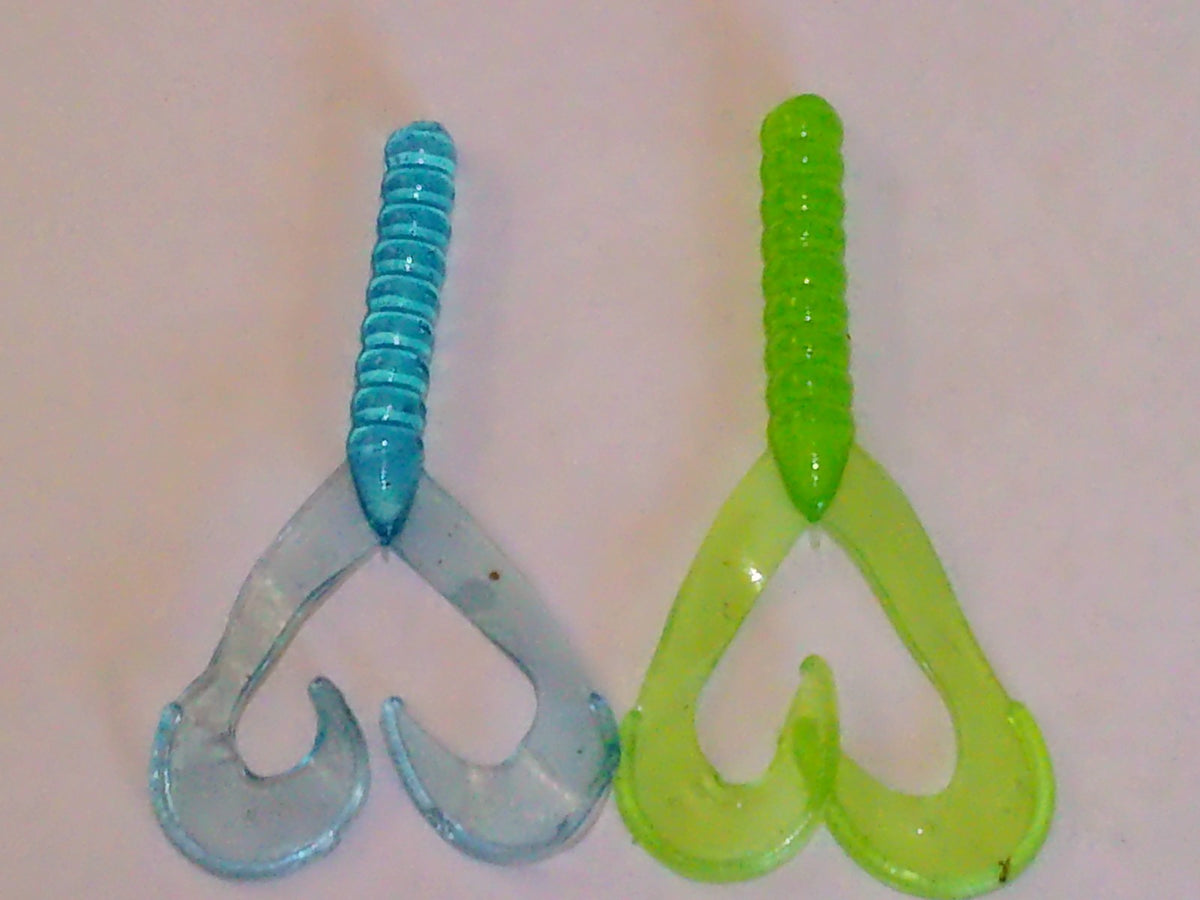 Double Tail Grub Soft Plastic Fishing Lure - Assorted Colors, 3 Inch, Pack of 24