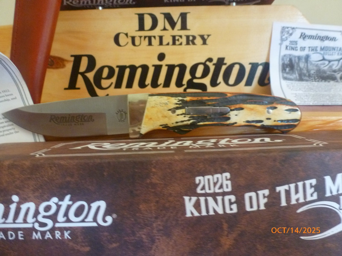 Remington Bullet Knife with Stag Bone Handle and Leather Sheath - Fixed Blade Collectible