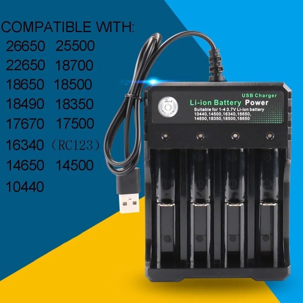 4 Slot Li-ion Battery Charger for 18650 Batteries USB Power Bank Station