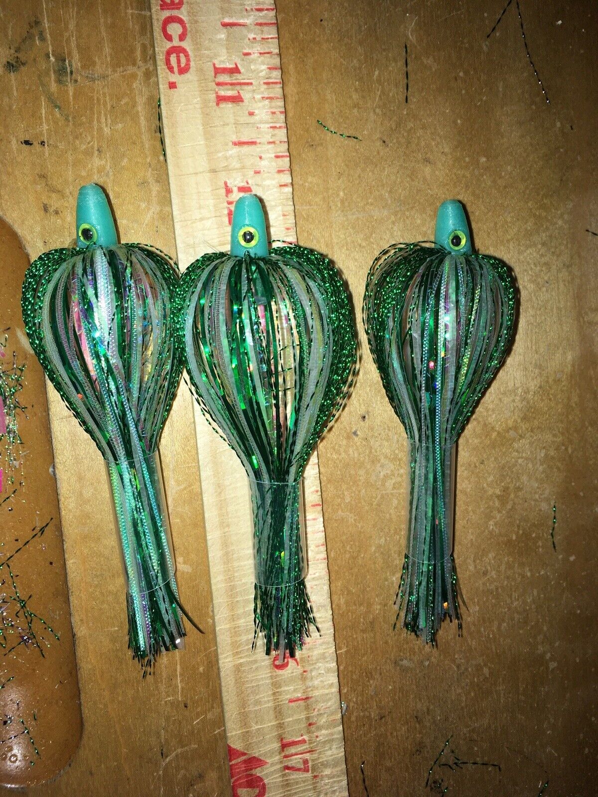 Salmon Trolling Flies Flash Bulb Series Pack of 3 - Green Glow, Unrigged, 4 Inches