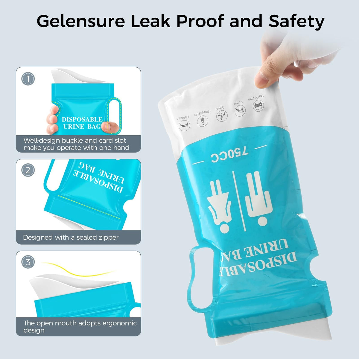 750ML Disposable Urinal Bags for Emergency Use, Portable Female Urinal Pack of 12