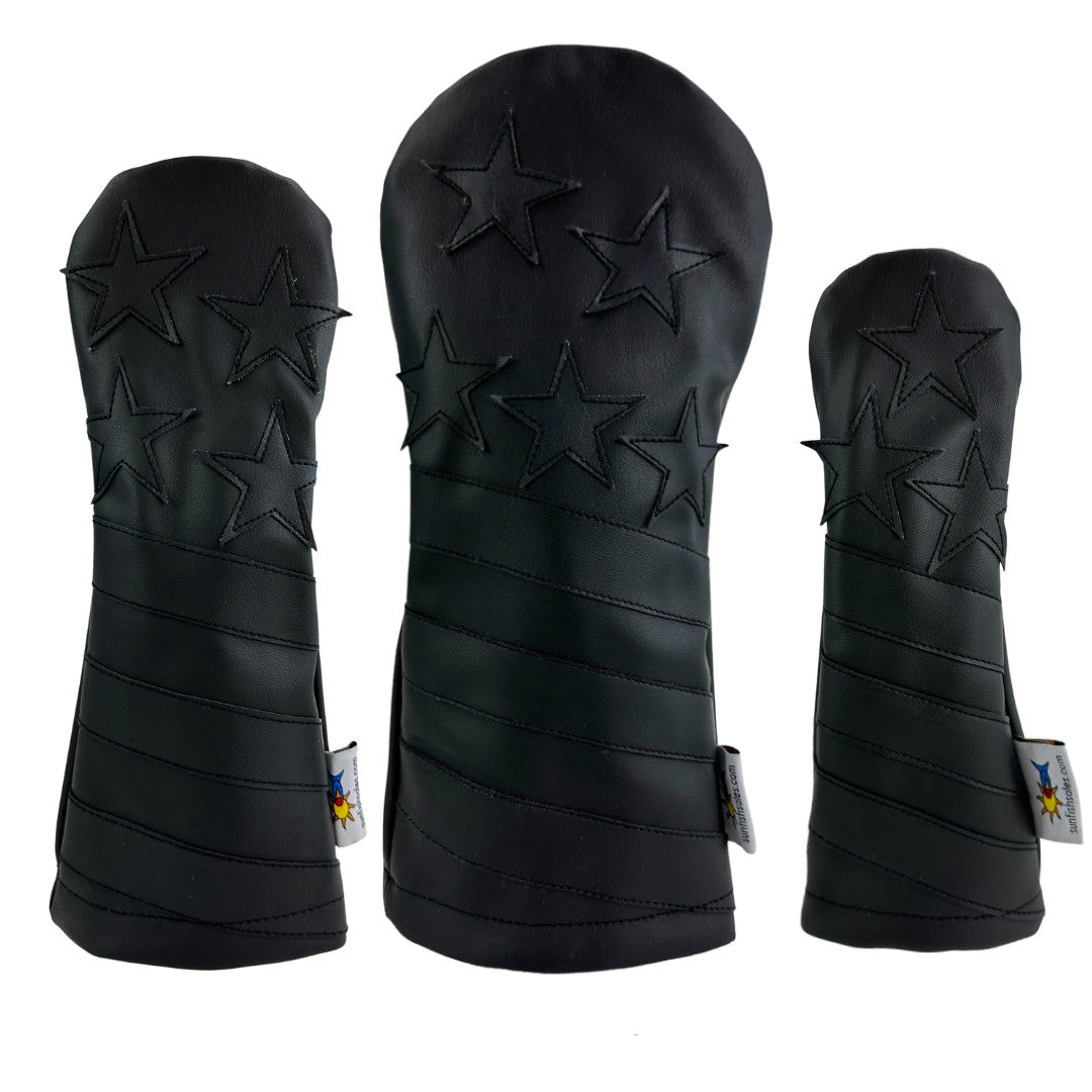 Sunfish Black Murdered Out Sunfish Leather Golf Headcover Set - Driver, Fairway & Hybrid