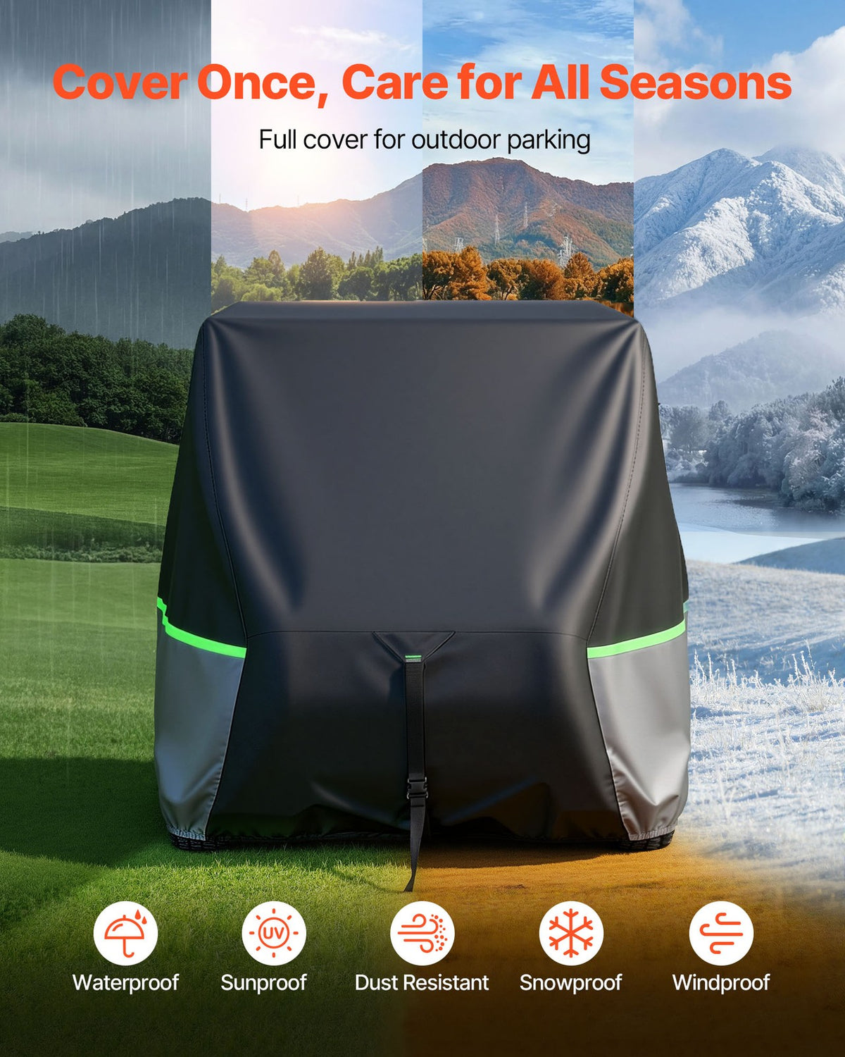 Golf Cart Cover Full Enclosure for 2+2/4 Passenger Carts - Durable 600D Oxford