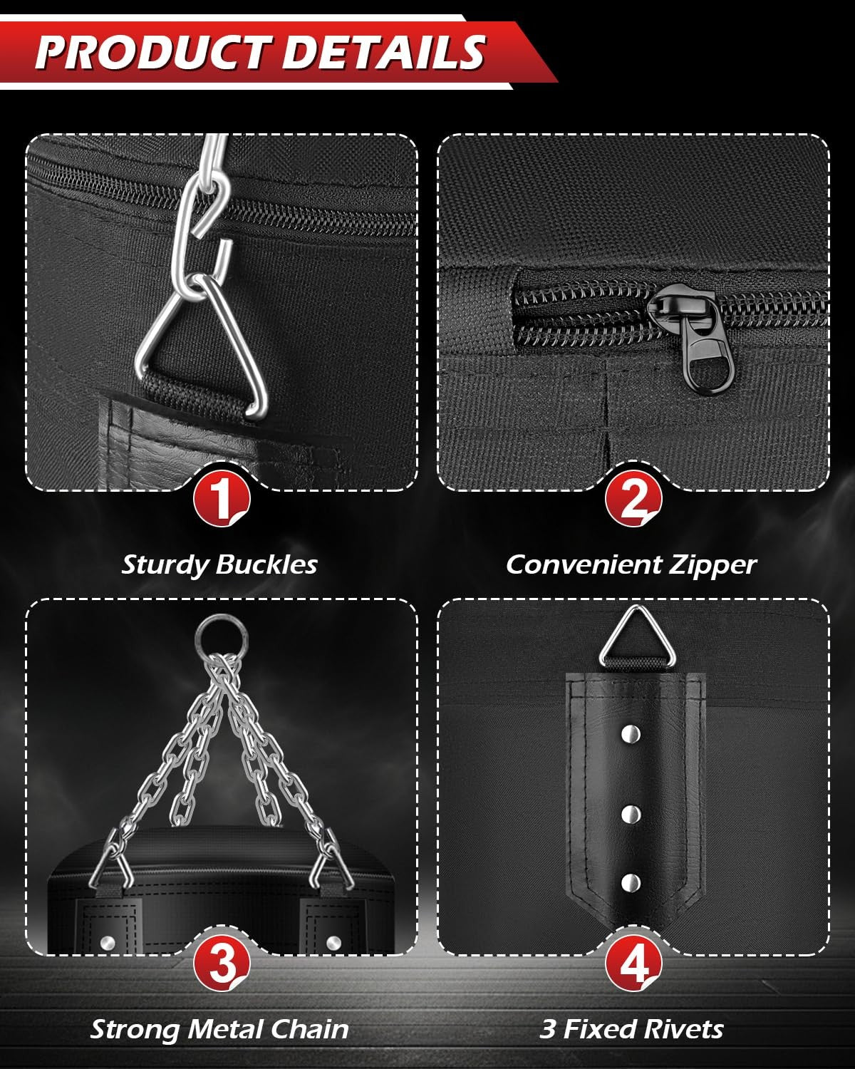 Leather Boxing Bag with Chain and Hook for Home Gym - 120cm