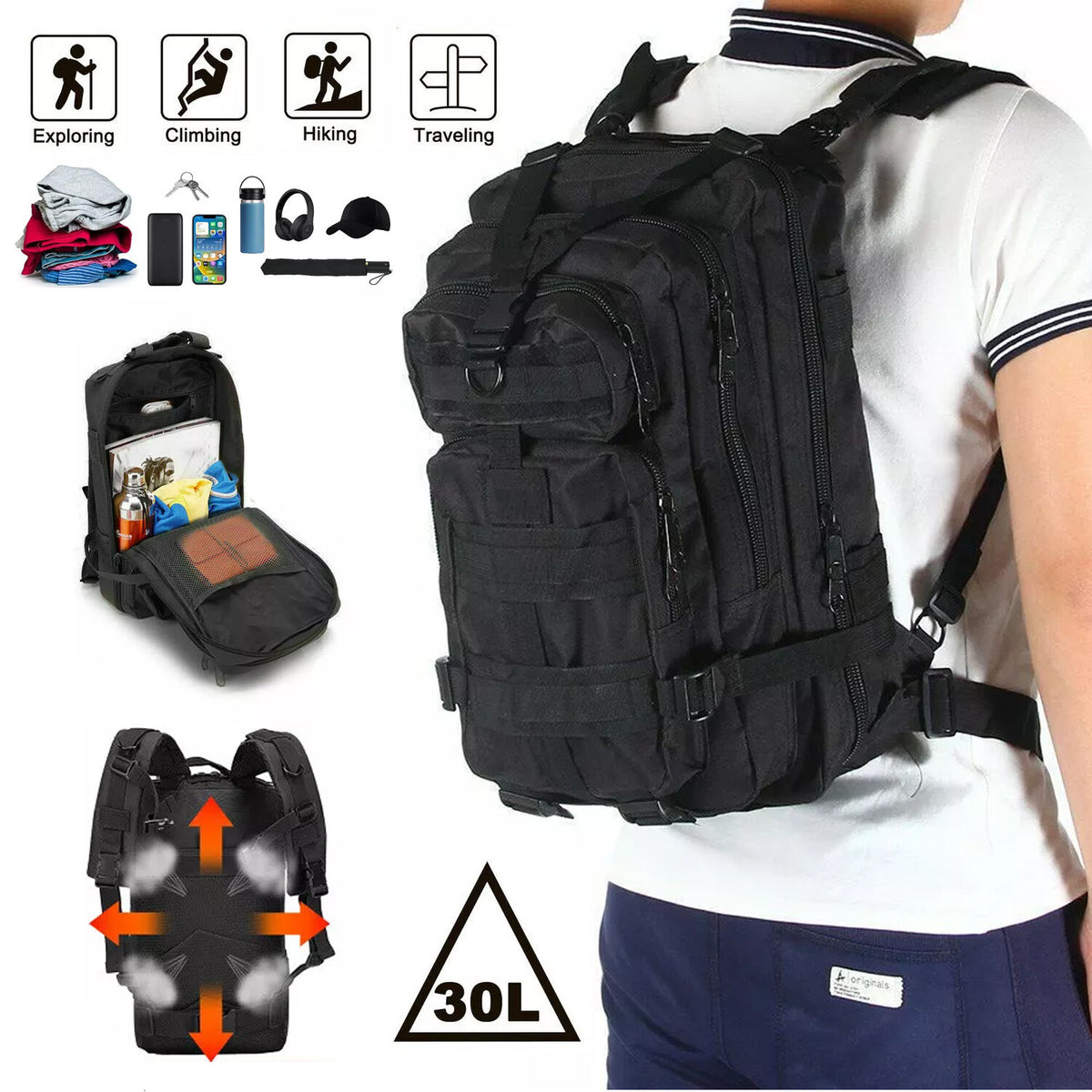 30L Military Tactical Backpack Waterproof Molle Rucksack for Camping Hiking Travel