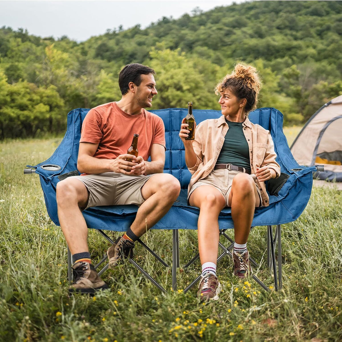 Heavy Duty Double Camping Chair for 2 People Folding Loveseat 990lb Capacity