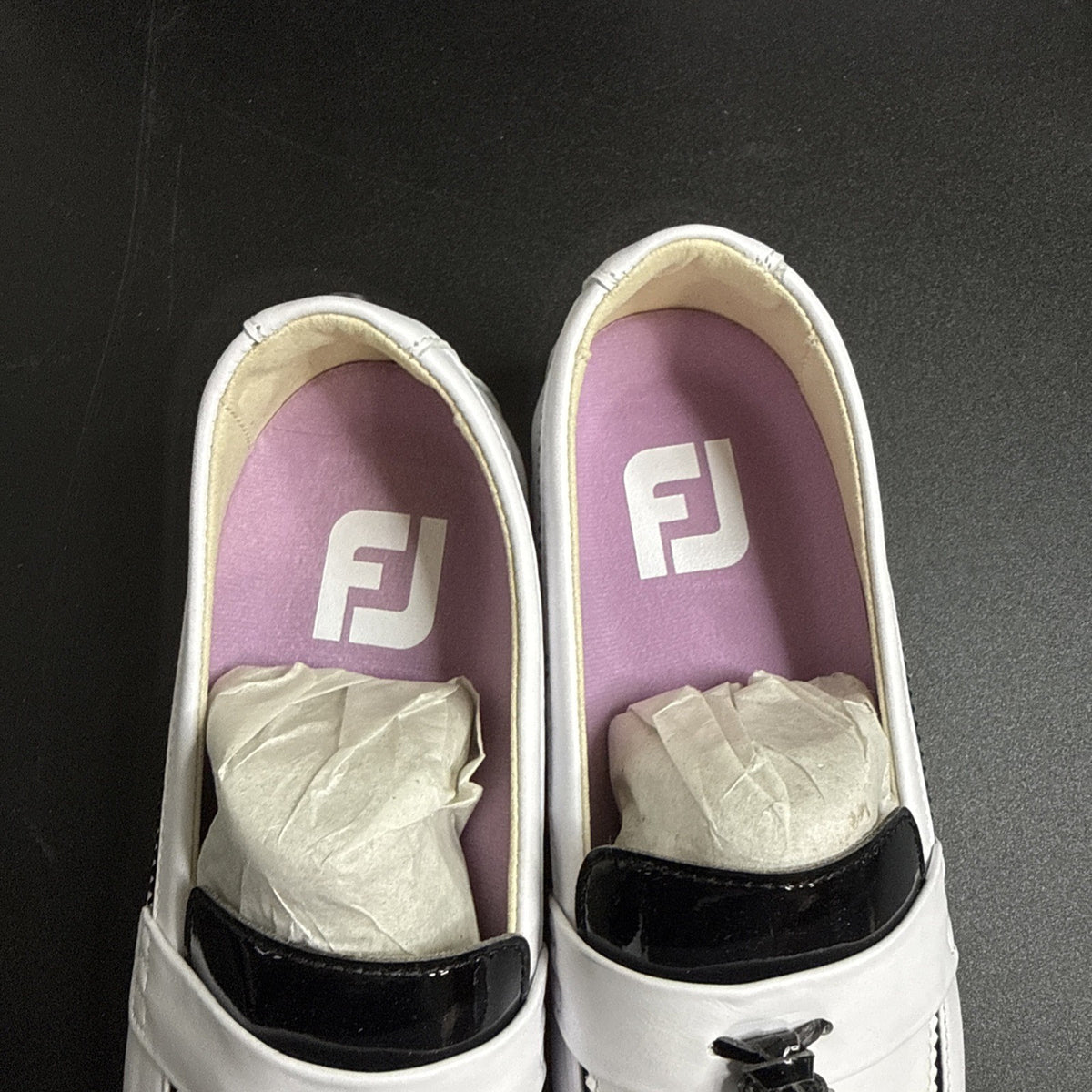 Women's Slip-On Golf Shoes FJ Sandy #92383 White Black Size 6W Wide