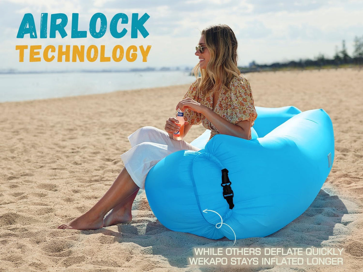 Inflatable Lounge Chair for Camping & Beach - Portable Air Couch with Headrest