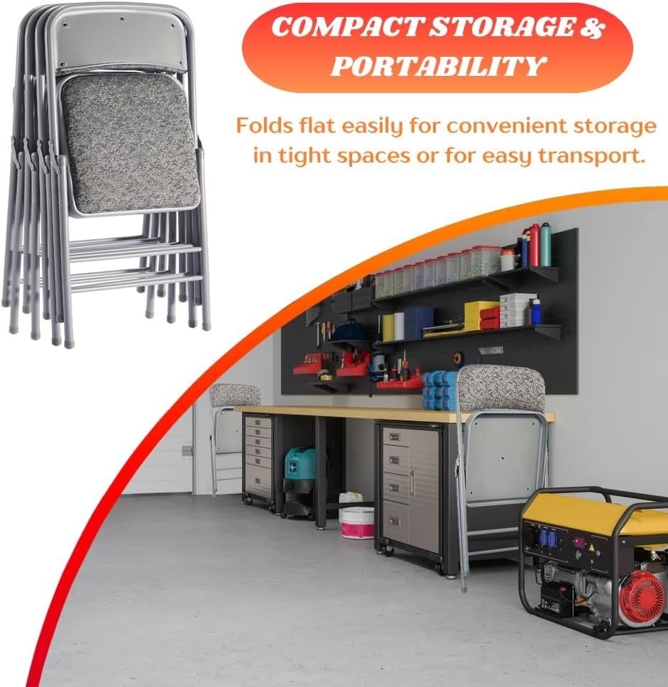 Padded Folding Chairs with Cushions - Metal Frame for Events & Parties