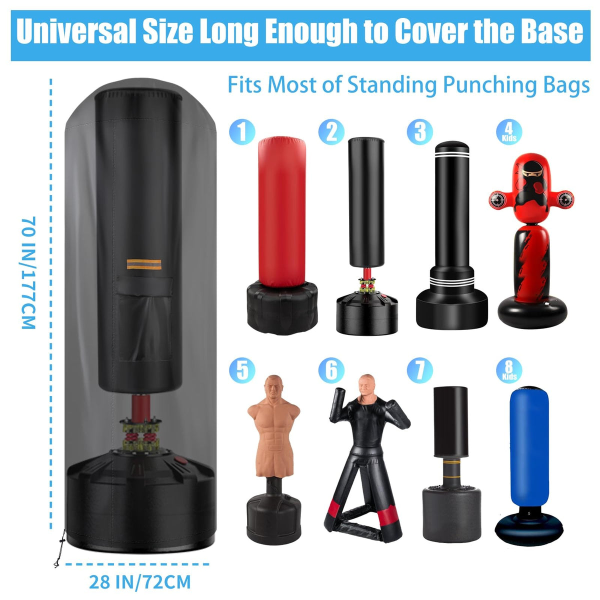 Outdoor Waterproof Standing Punching Bag Cover 70 Inch Black