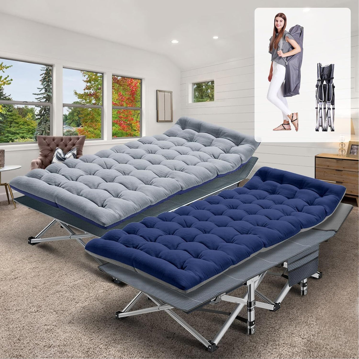Folding Camping Cot with Mattress and Carry Bag - 75x28 Inches, Heavy Duty
