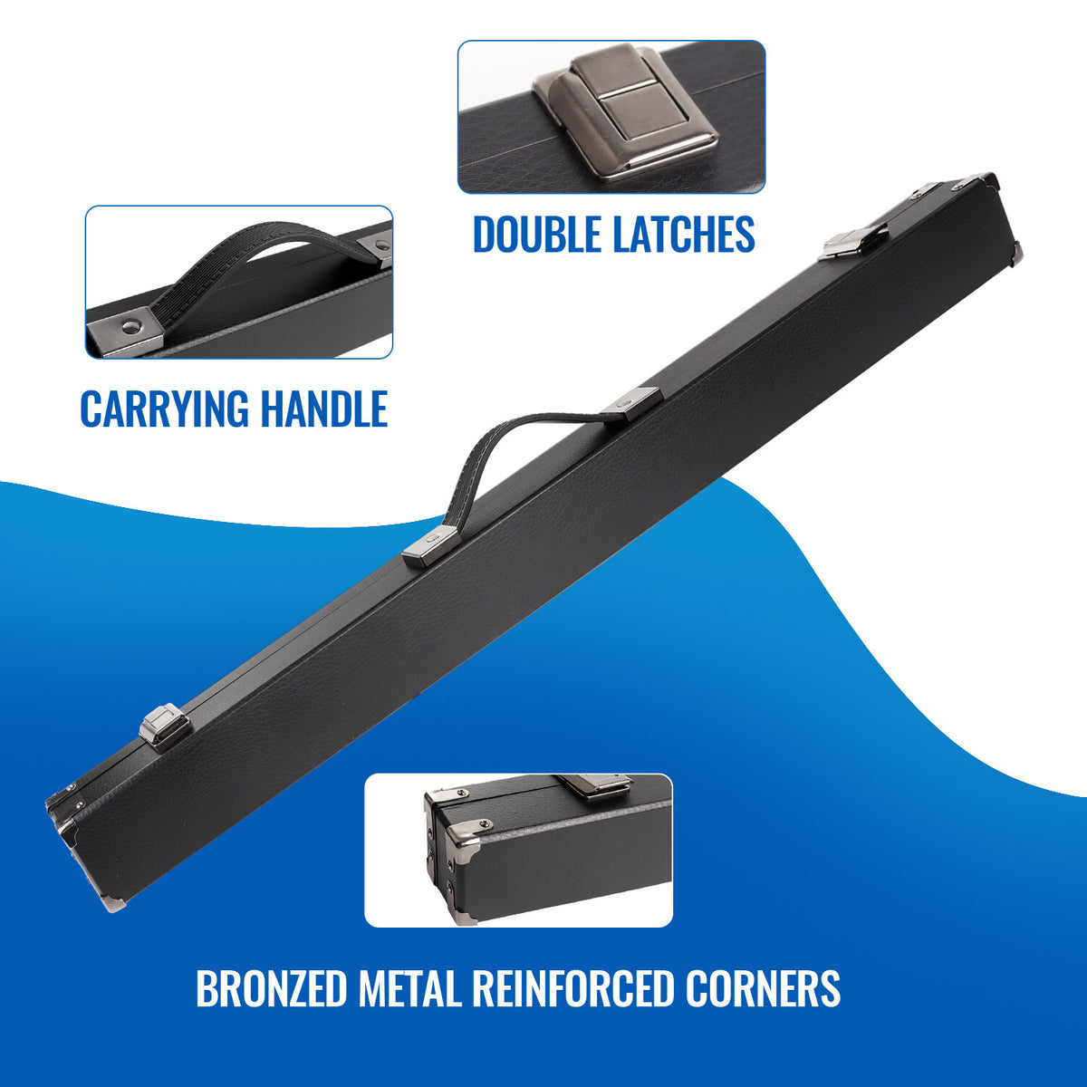 Hard Cue Box for Pool Cues – Holds 1 Butt & 1 Shaft, 58in Cues, Leatherette Case