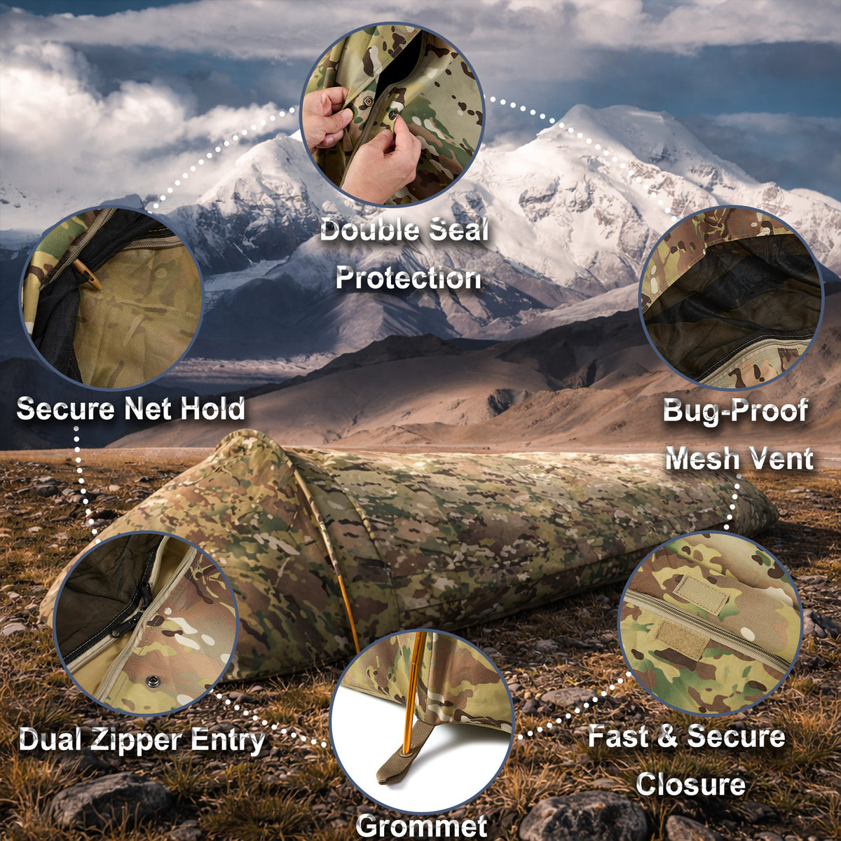 Military Bivy Shelter Waterproof Tent with Mosquito Net - Lightweight & Quick Setup