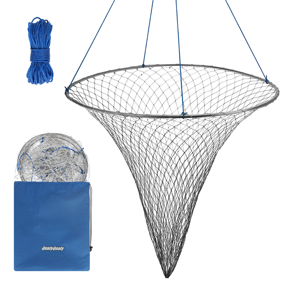 Foldable Bridge and Pier Fishing Net - Steel Hoop, Nylon Mesh, Multi-Size