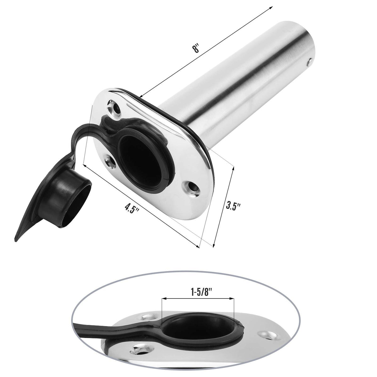 4Pcs Stainless Steel Fishing Rod Holders 90 Degree Flush Mount with Rubber Caps