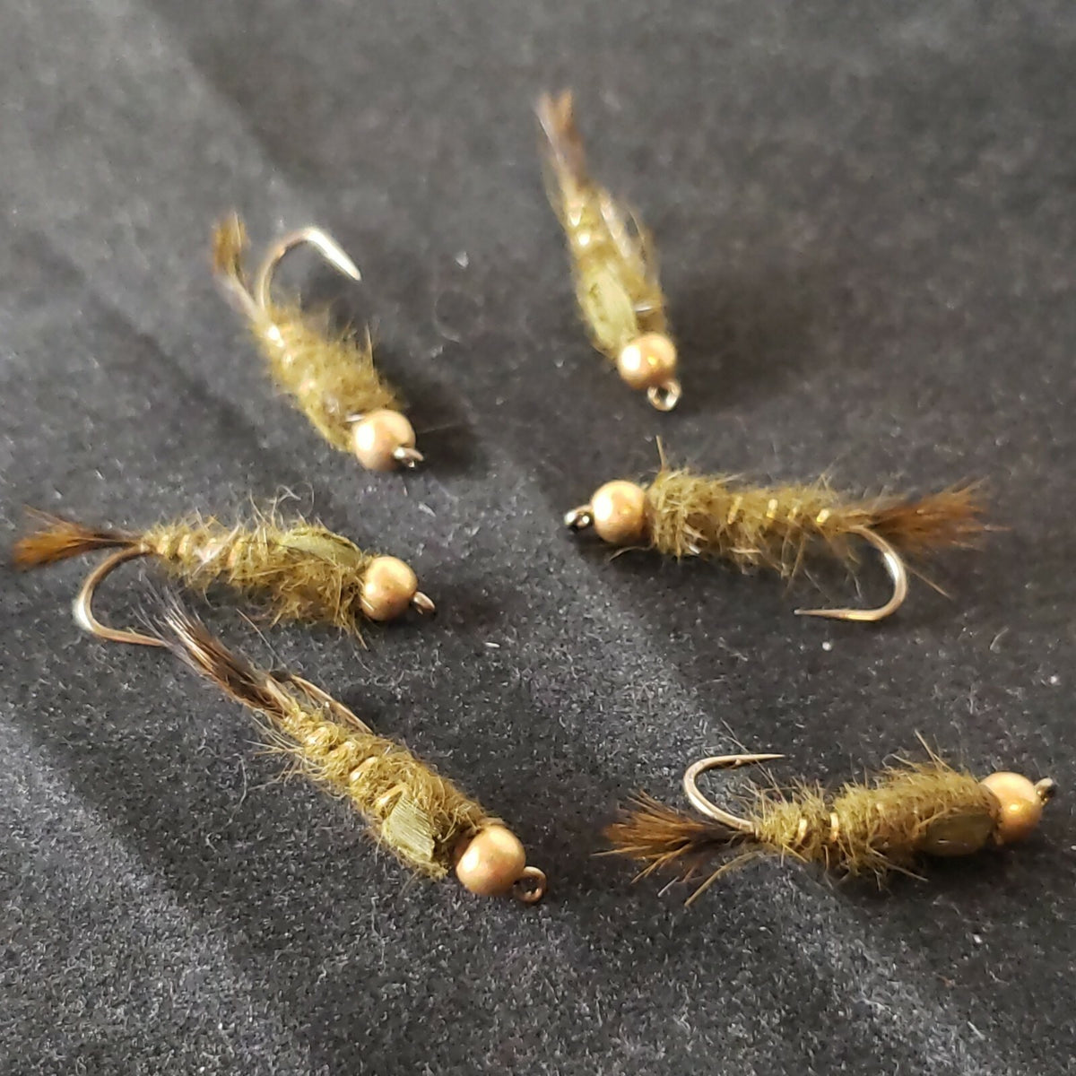 Bead Head Nymph Fishing Flies Olive #8 - 6 Pack for Fly Fishing