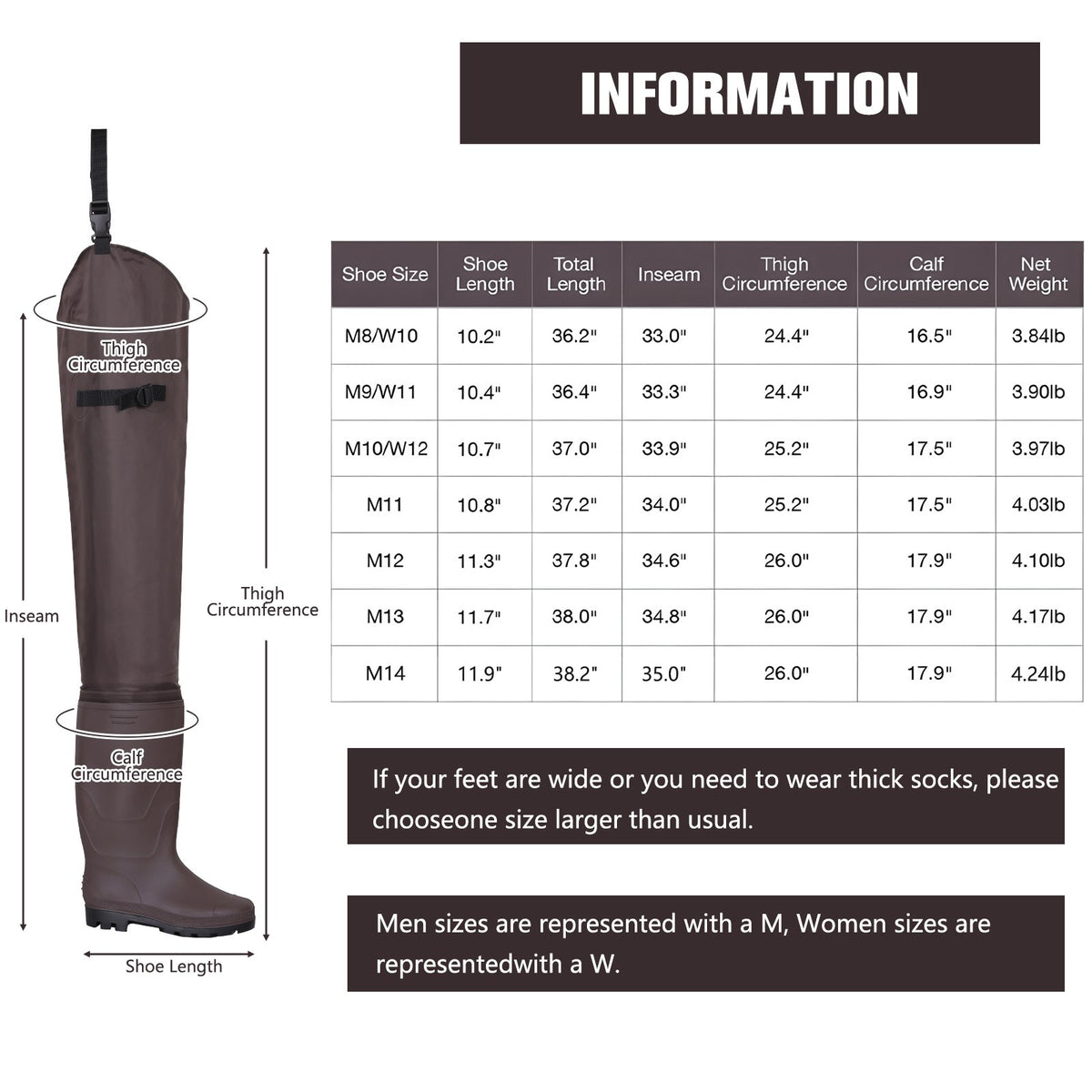 Men's Waterproof Hip Waders for Fishing and Hunting Lightweight Nylon PVC Boots