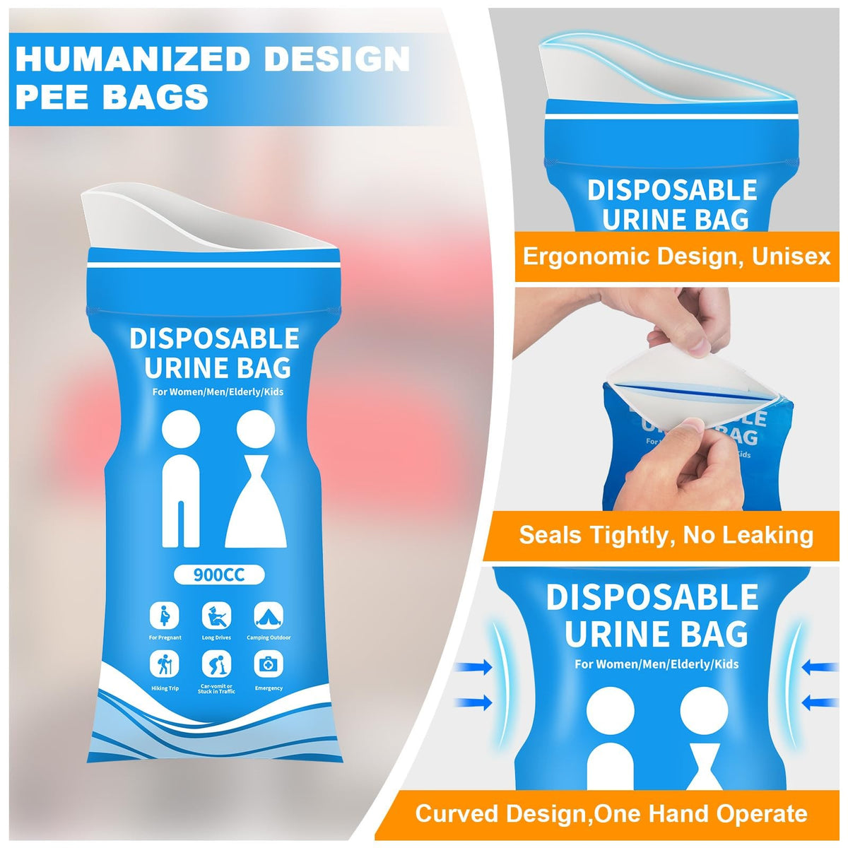 Disposable Urine Bags 12 Pcs 900ML Leakproof Portable Travel Pee Bags for Men Women Emergency