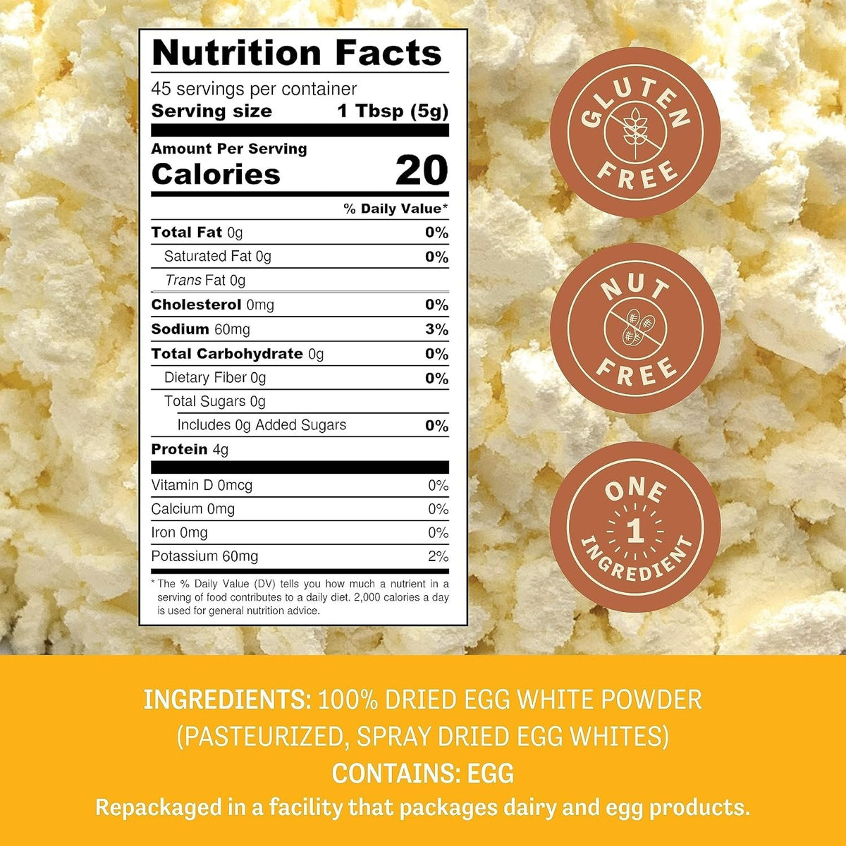 Gluten-Free Dried Egg White Protein Powder 8oz for Baking & Cooking