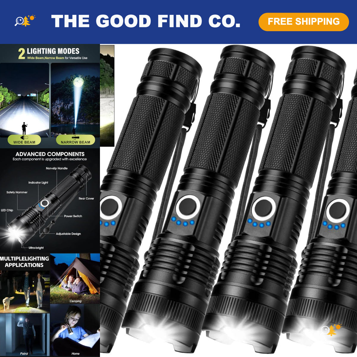 Rechargeable LED Flashlights 4-Pack 990,000 Lumen Waterproof Outdoor Torch