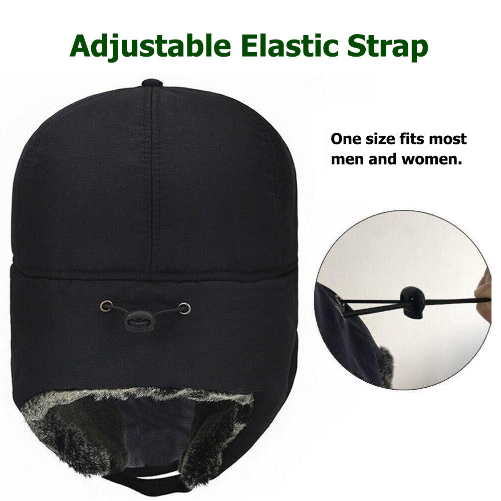 Winter Trapper Hat with Faux Fur Ear Flaps and Removable Face Mask - Windproof & Waterproof