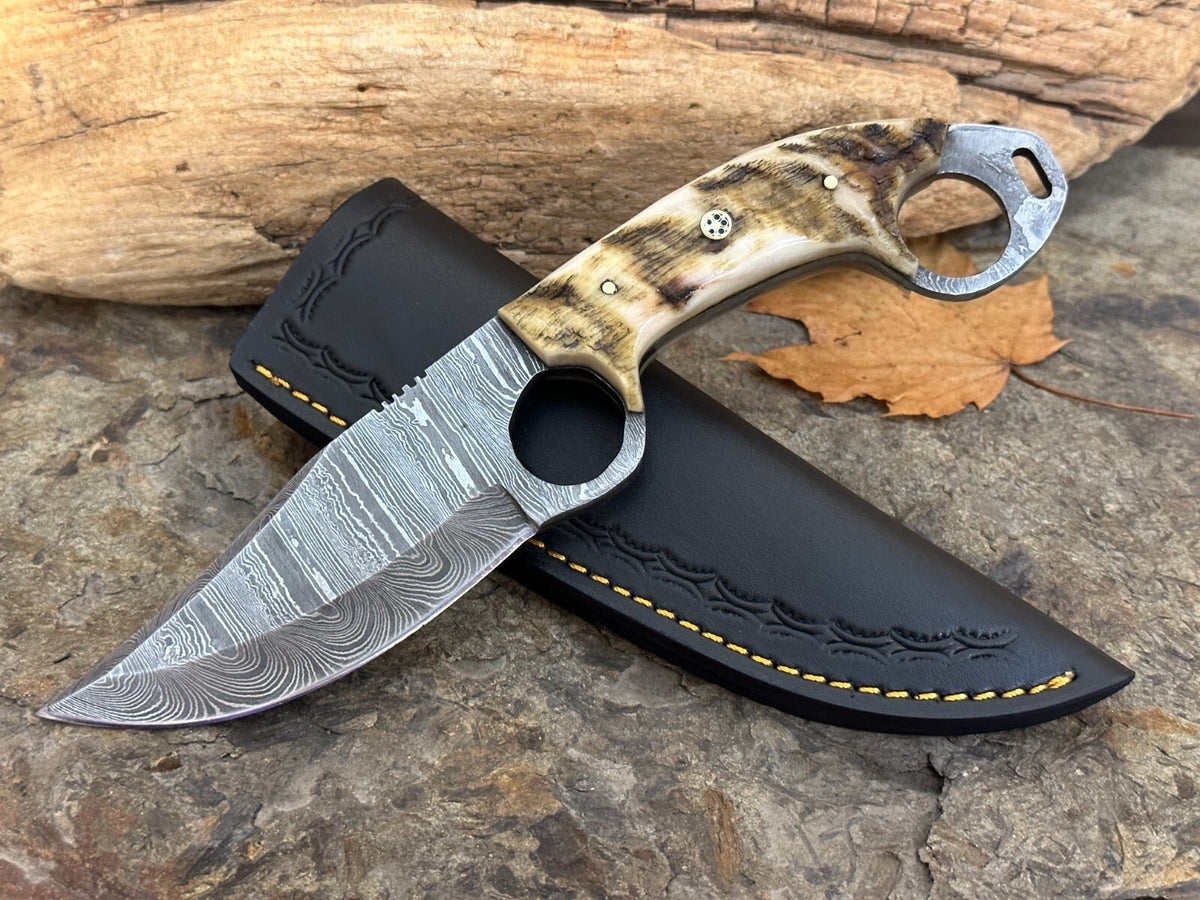 Handmade Damascus Folding Knife with Multiple Color Variants