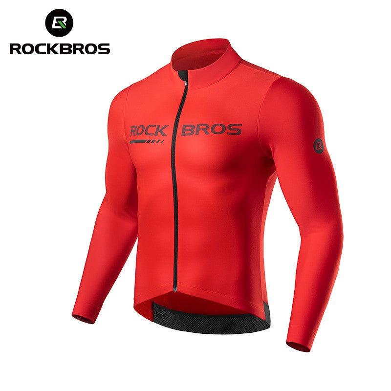 Men's Windproof Fleece Cycling Jersey Long Sleeve Bike Shirt with Pockets