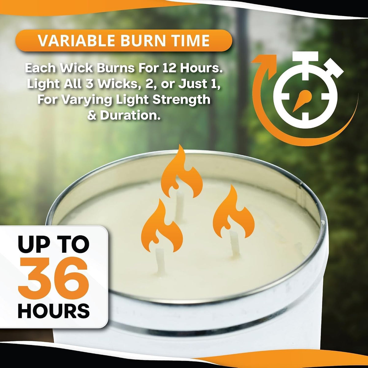 3-Wick Emergency Candle 36-Hour Long Burn Soy & Palm Wax Survival Light