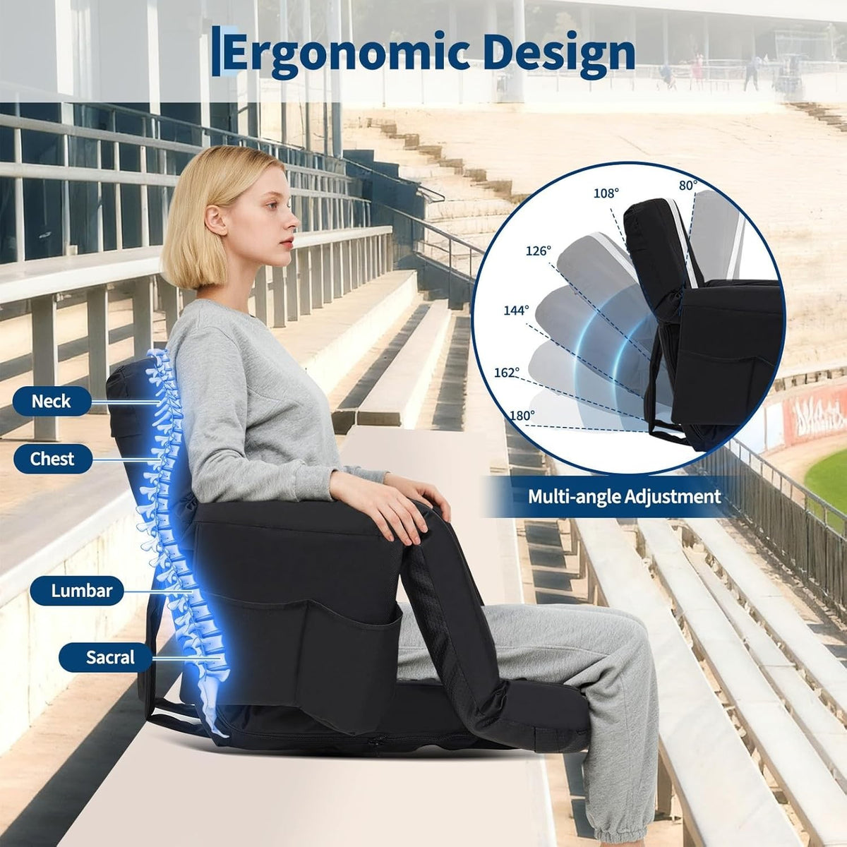 Portable Stadium Seats with Back Support and Padded Cushion 2 Pack
