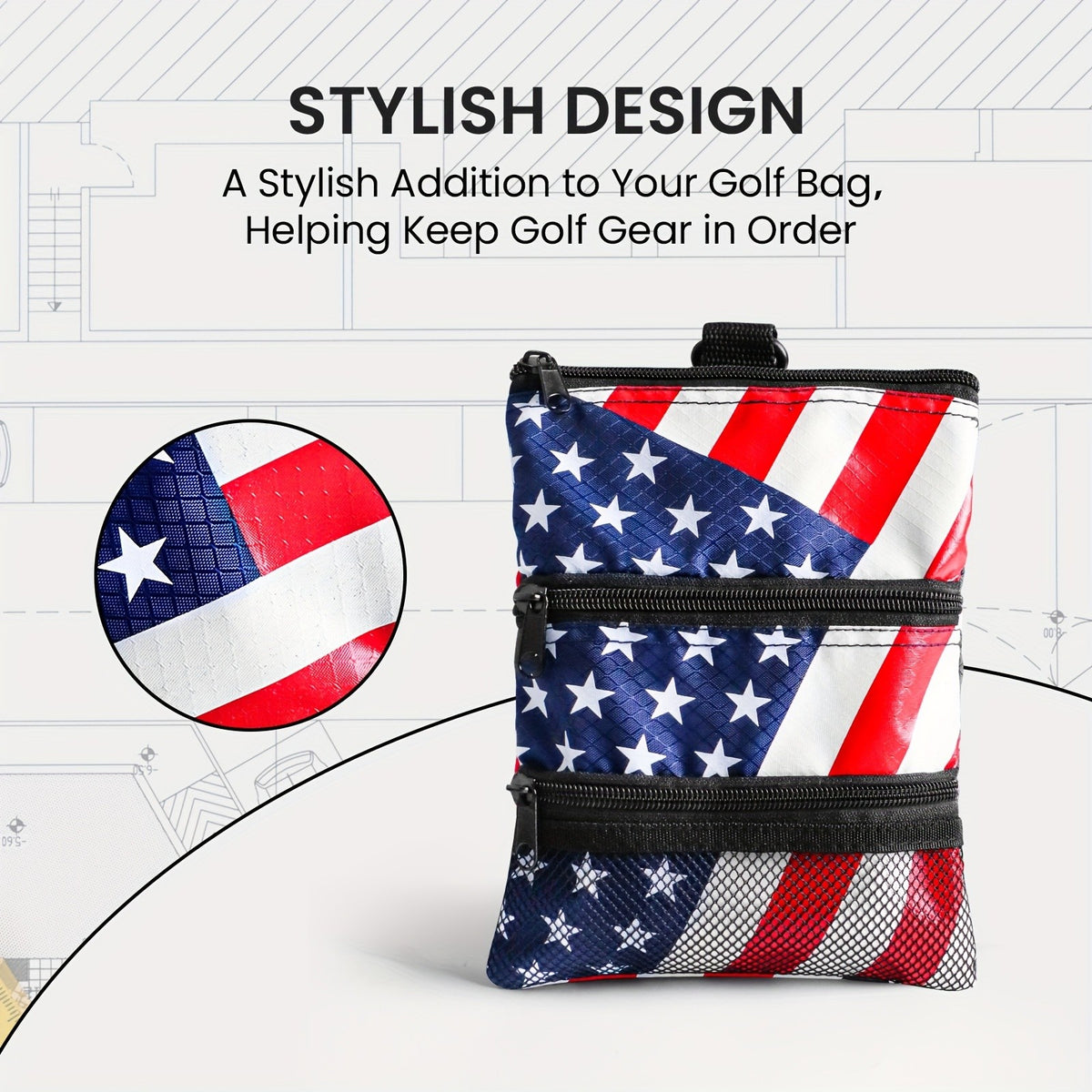 Golf Bag Valuables Pouch with Multiple Pockets and Zipper Hook - Portable Golf Accessory