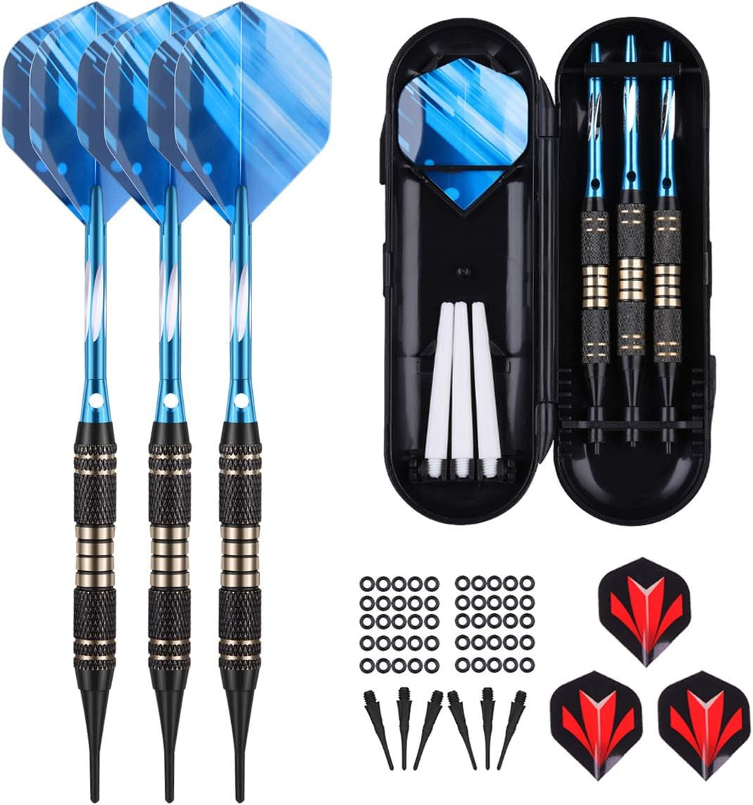 20g Soft Tip Darts Set with Brass Barrels, 3 Darts, Case & Accessories