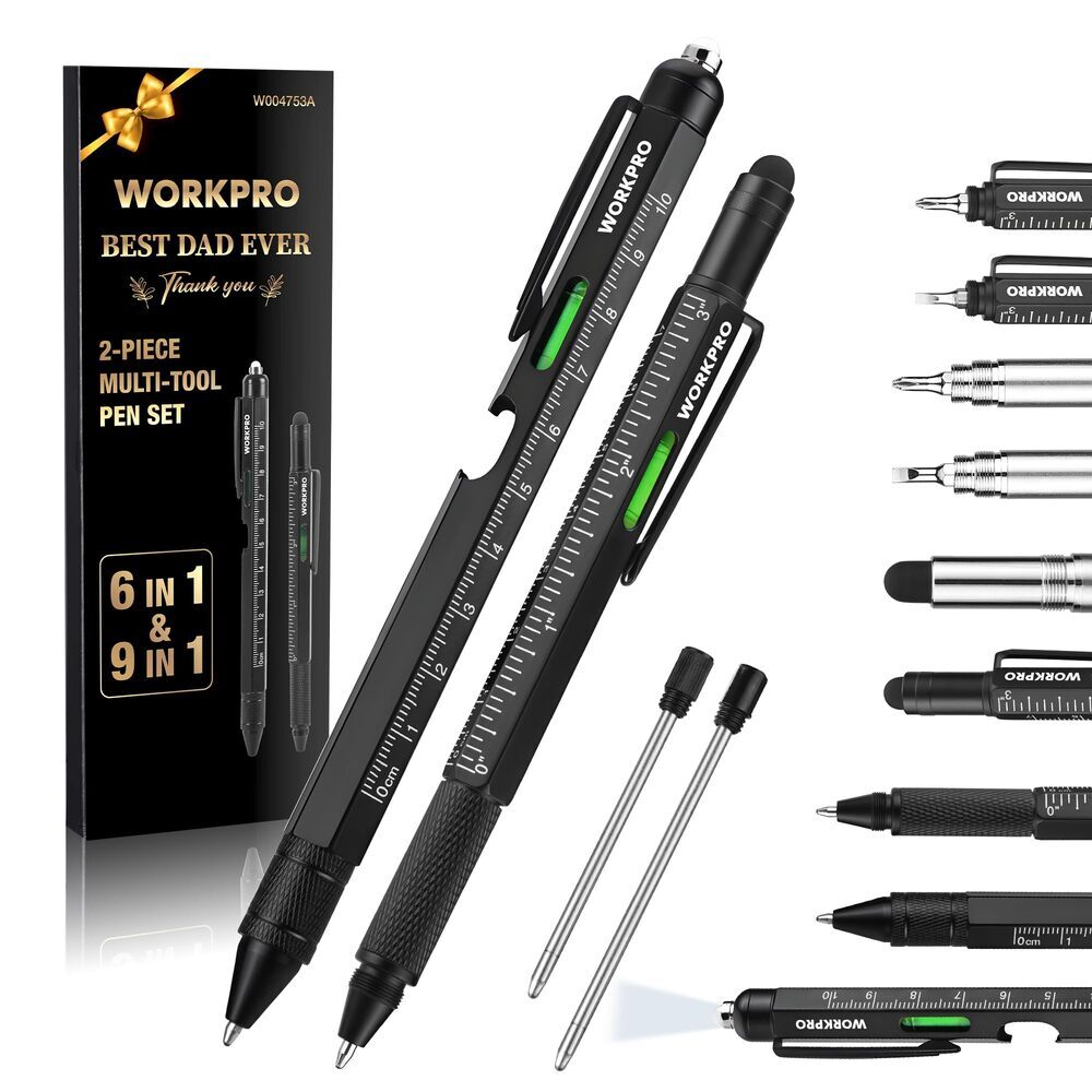 Multi-Tool Pen Set 2-Pack with 9 Functions, Durable Aluminum & Steel