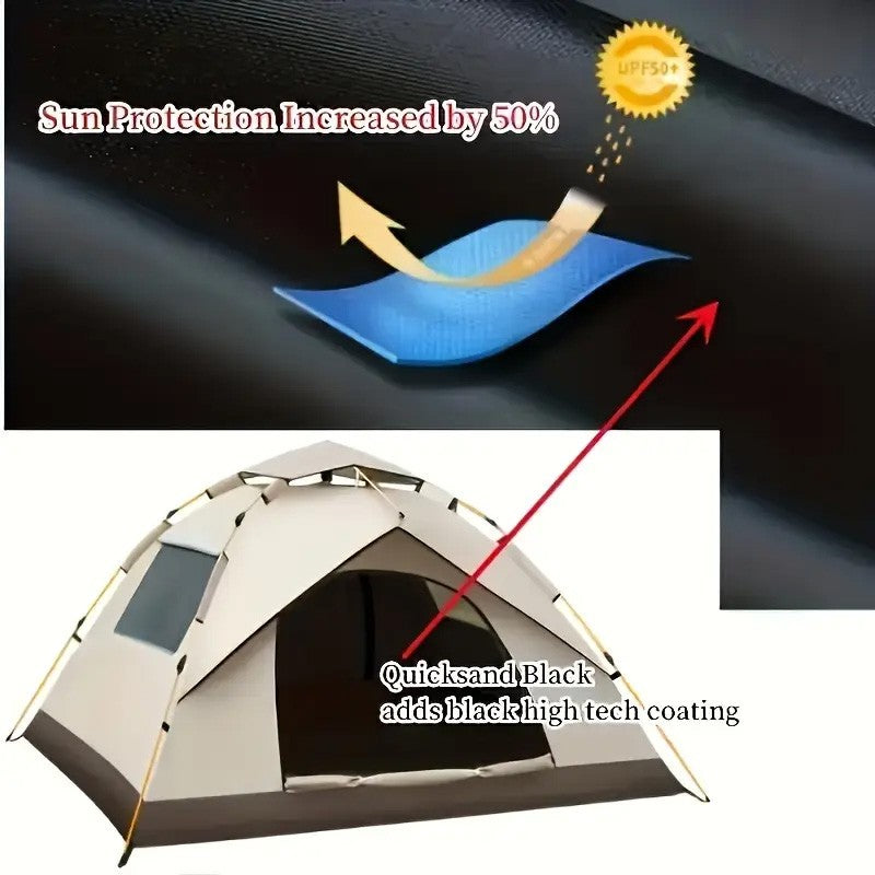 3-4 Person Waterproof Pop Up Camping Tent - Instant Windproof Family Tent