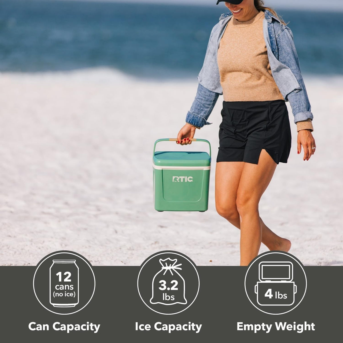 8 Qt Hard-Sided Personal Cooler for 12 Cans - Lightweight Portable Ice Chest