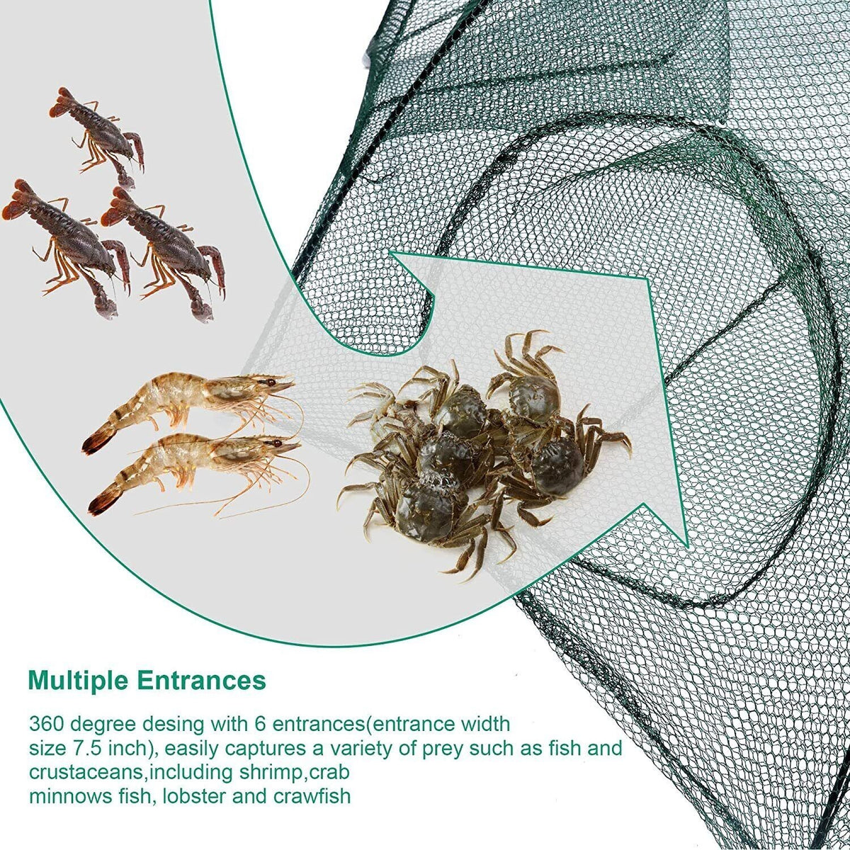 Foldable Fishing Bait Trap Crab Net Crawdad Shrimp Cage with Six Entrances