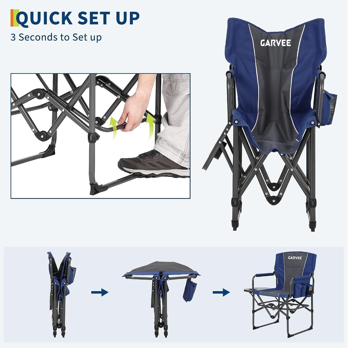 Heavy Duty Oversized Camping Chair with Side Table & Support 400LB