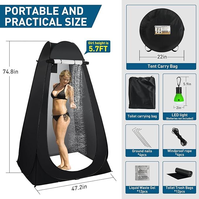 Portable Camping Toilet with Pop-Up Privacy Tent Folding Camp Bathroom