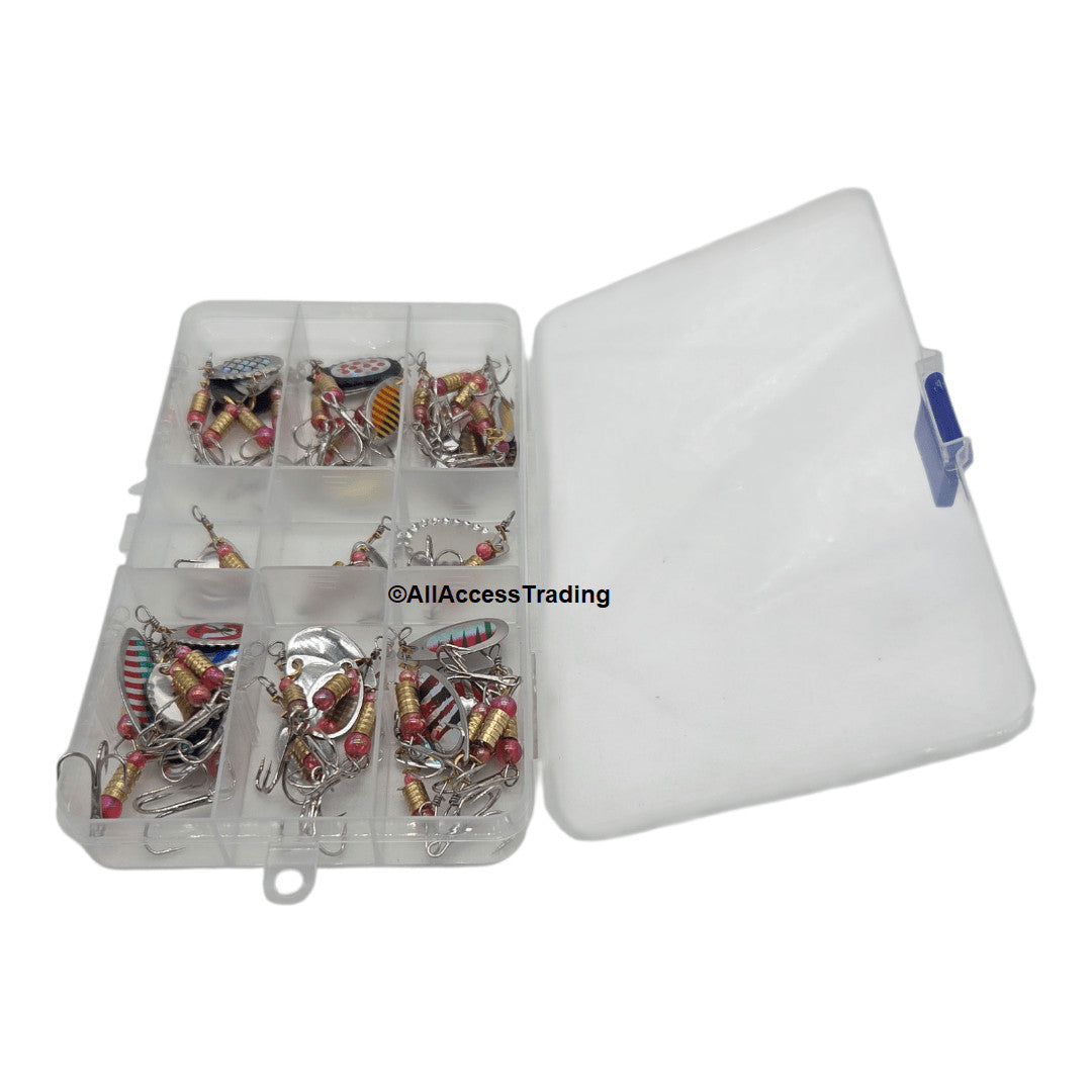 30-Piece Fishing Spinner Lures Set with Tackle Box for Freshwater and Saltwater