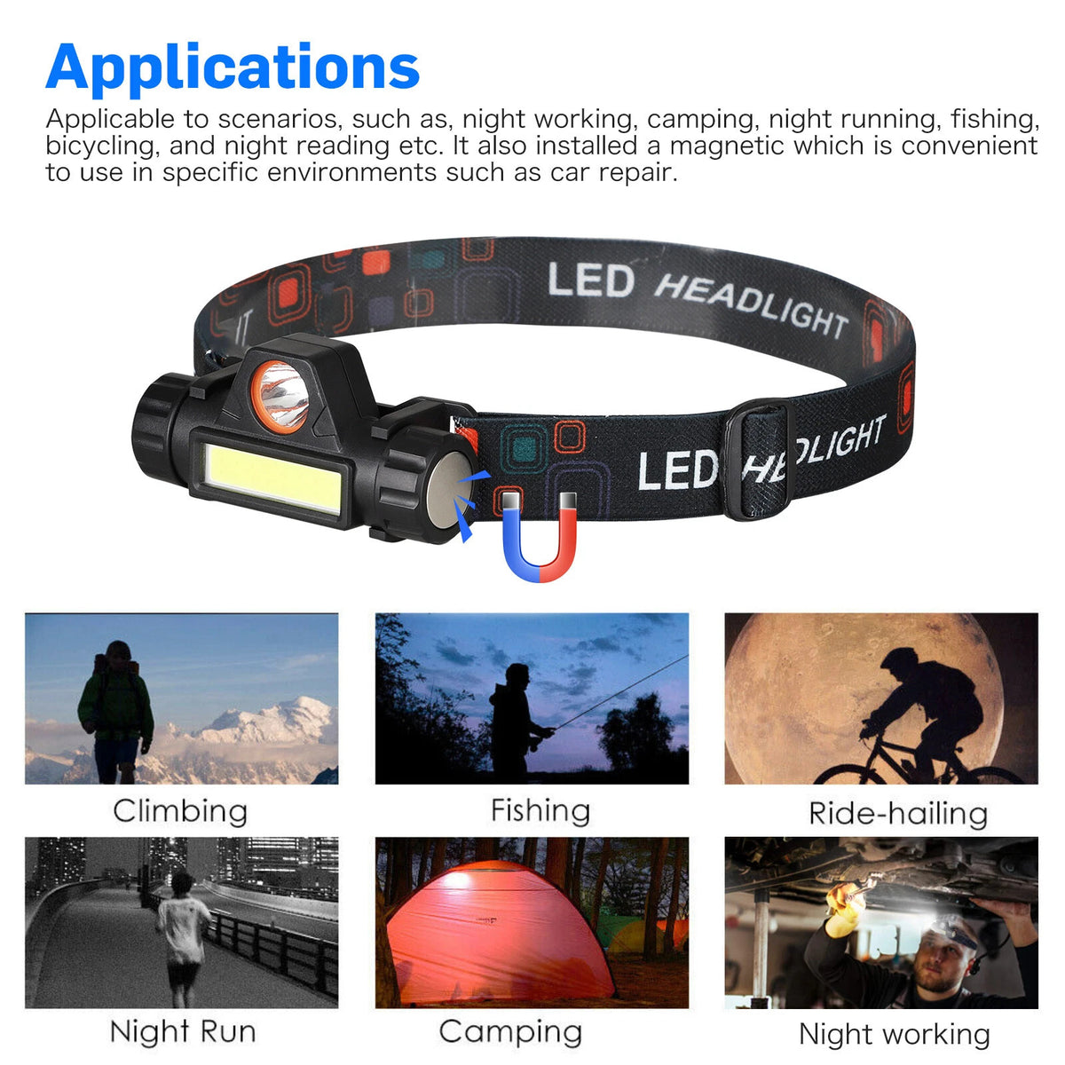 Rechargeable LED Headlamp Headlight Flashlight Waterproof 2 Pack