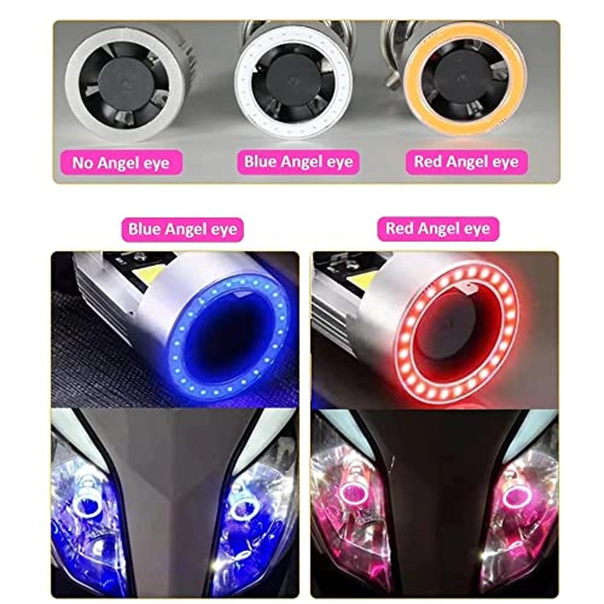 H4 LED Motorcycle Headlight Bulb 20W 2000LM Cool White with Red Angel Eye
