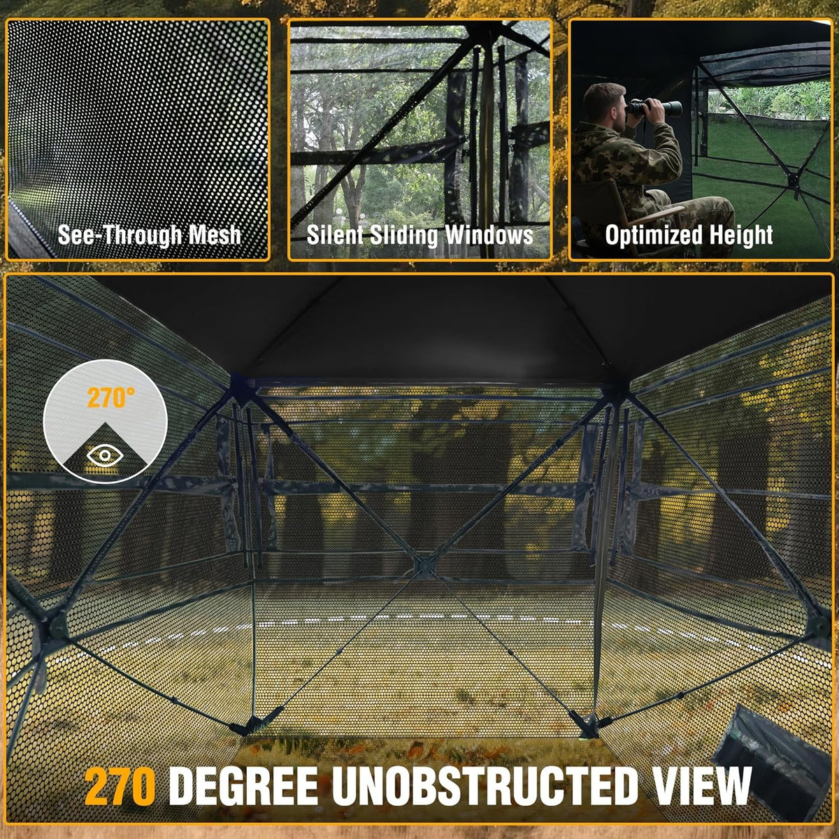 See-Through Hunting Blind for 3-4 People - 270° Full-View Camouflage Shelter