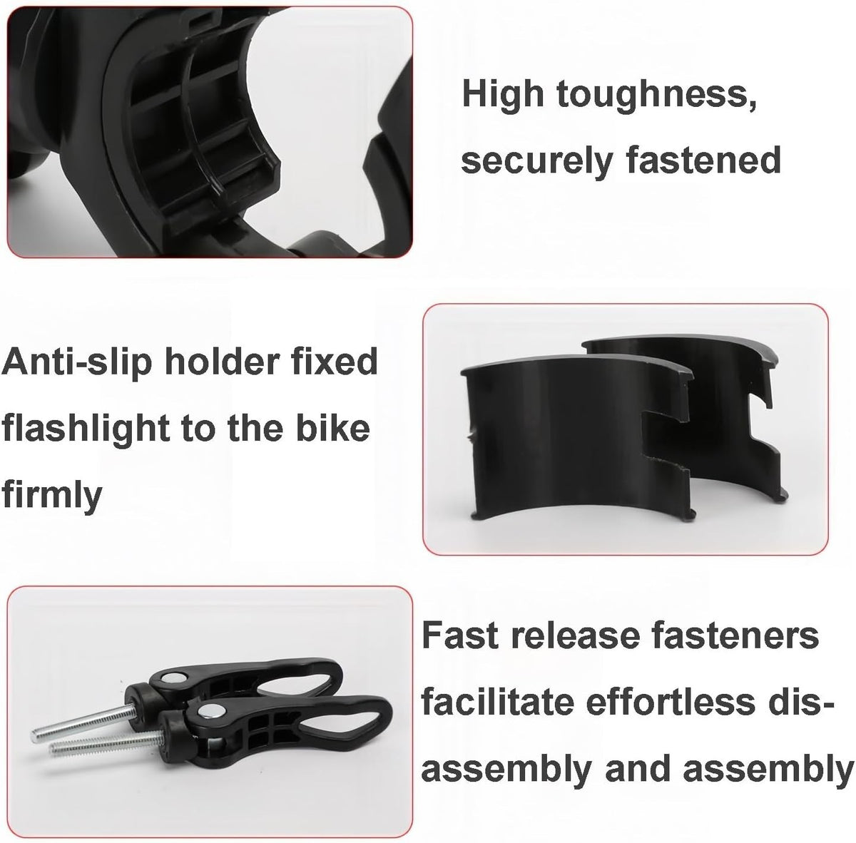 Bicycle Flashlight Mount Holder with Rubber Clamp - 2 Pack