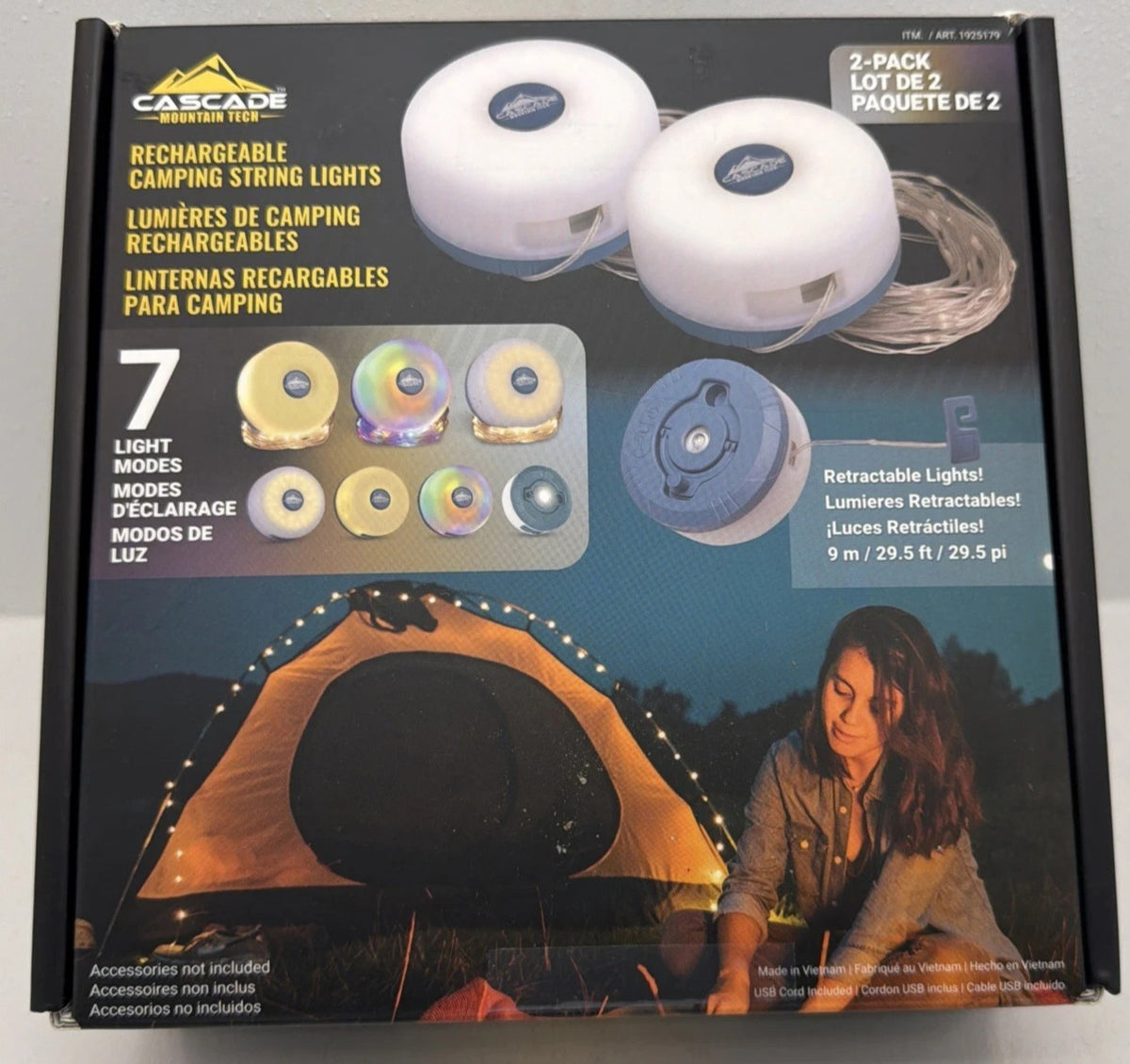 Rechargeable Camping String Lights with 7 Modes, 200 Lumens, USB Powered