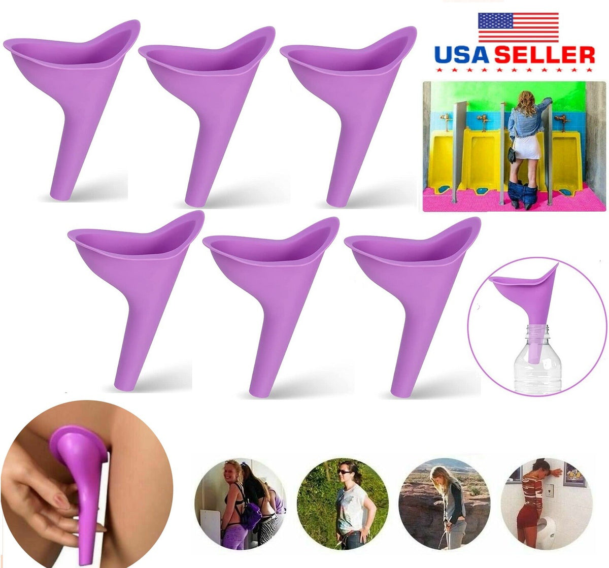 6PCS Portable Female Urinal Funnel for Camping Travel Women Pee Device