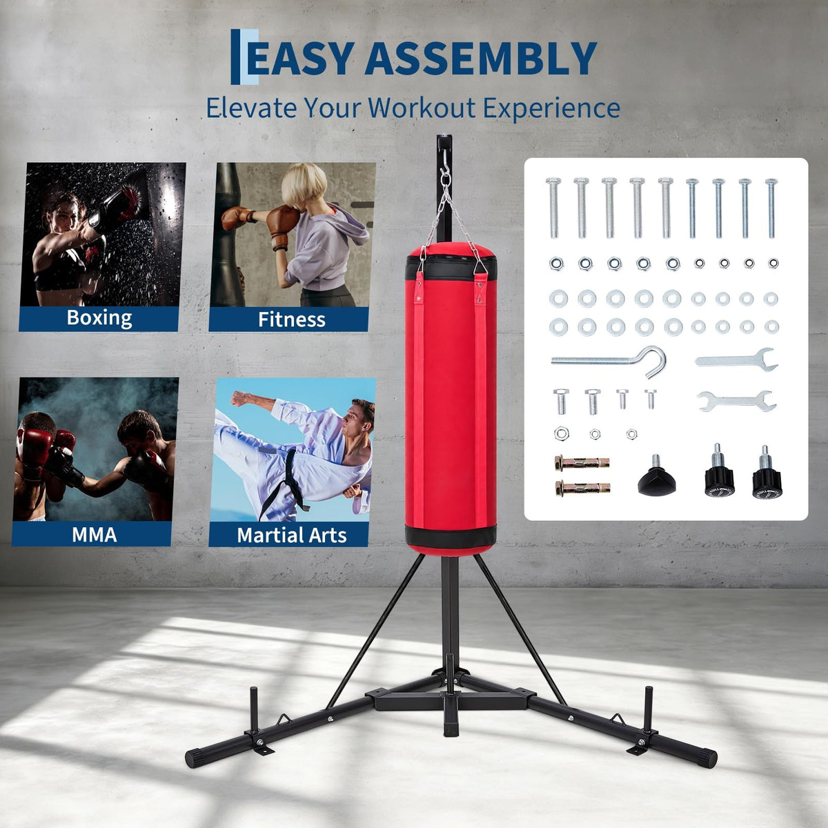Heavy Duty Adjustable Boxing Stand with Foldable Frame for Punching Bag up to 150 lbs