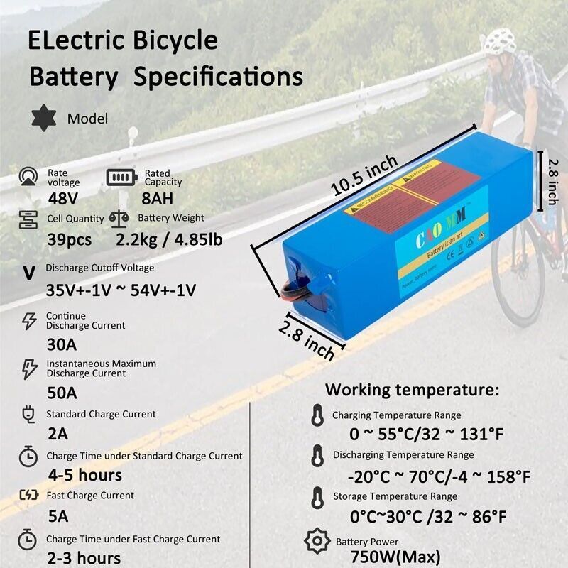 Electric Bicycle Battery 36V/48V 8Ah-20Ah for E-Bikes and Electric Bikes