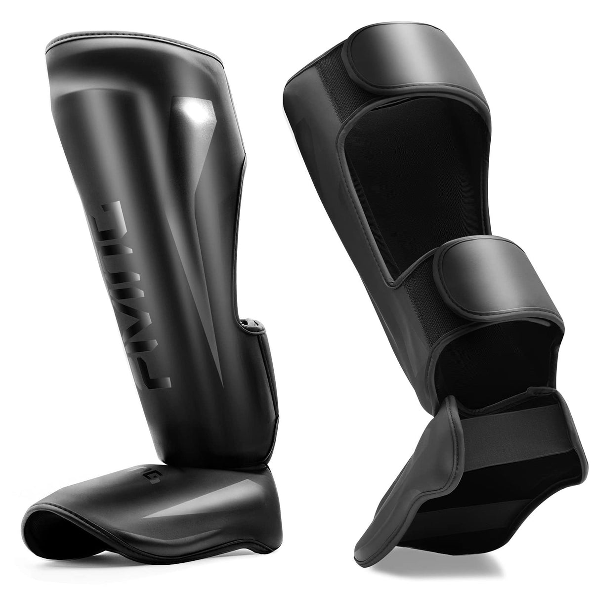 Martial Arts Shin Guards - Muay Thai Kickboxing Padded Protective Gear Medium Black